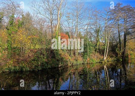 Monmouthshire und Brecon Kanal mit Herbstfarben und Reflexen. Vom Oktober 2022. Herbst Stockfoto