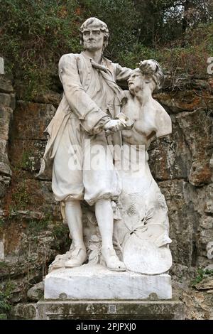 Statue von Pierre Puget (1620-1694), Jardin de la Colline Puget, Saint Victor, Marseille, Bouches-du-Rhone, Provence, Frankreich, Mittelmeerraum, Europa Stockfoto