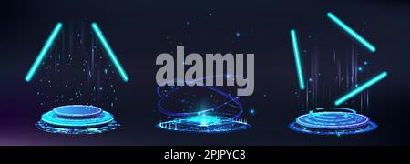 Cyberpunk 3D Podium für Präsentationsprodukt. 3D HUD-Portale Stock Vektor