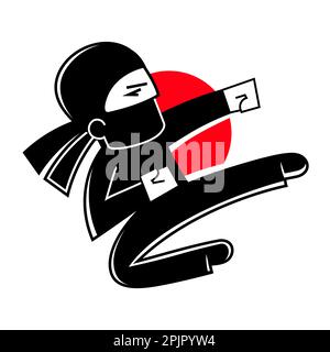 Ninja, fliegender Kick. Vektor-Clip-Art-Illustration mit einfachen Verläufen. Alles in einer einzigen Schicht. Stock Vektor