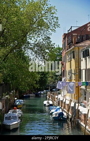 Boote, Wäscherei, Kanal, Castello, Quarter, Venedig, Venedig, Venetien, Italien Stockfoto