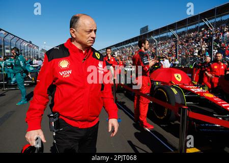 Melbourne, Australien. 02. April 2023. MELBOURNE, Australien, 2. APRIL 2023; Frédéric Vasseur (FRA), Teamleiterin Scuderia Ferrari F1 auf dem Startfeld DER AUSTRALISCHEN Formel 1 Grand Prix am 2. April 2023, Albert Park - Melbourne, FIA Formula1 World Championship, Raceday, Formel 1 Rennen in Australien, Motorsport, F1 GP, Honorarpflichtiges Foto, gebührenpflichtiges Bild, Copyright © Mark PETERSON/ ATP Images (PETERSON Mark/ATP/SPP). Guthaben: SPP Sport Press Photo. Alamy Live News Stockfoto