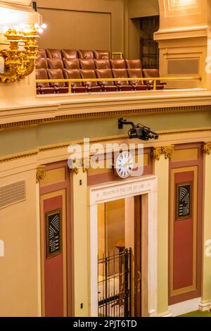 Minnesota, MN, USA - 8. Juni 2022: Die große Meeting Hall of House Chamber im Minnesota State Capitol Stockfoto