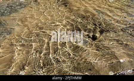 Kleiner, klarer, kalter Bach mit Felsbrocken in den Arkhyz Bergen - Foto der Natur Stockfoto