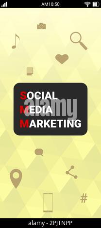 SMM (Social Media Marketing). Bildschirm des Smartphones, Abbildung Stockfoto