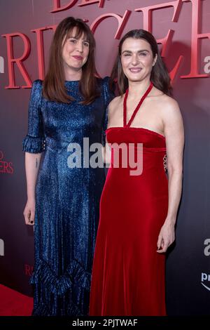 New York, Usa. 03. April 2023. Alice Birch und Rachel Weisz besuchen die Weltpremiere von Prime Video's „Dead Ringer“ im Metrograph in New York City. (Foto: Ron Adar/SOPA Images/Sipa USA) Guthaben: SIPA USA/Alamy Live News Stockfoto