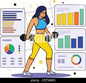 Gesunde Fitness-Mädchen Gewichtheben im Gym Illustration im Doodle-Stil isoliert im Hintergrund Stock Vektor