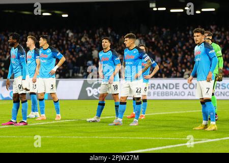 Neapel, Italien. 02. April 2023. Neapel, Italien, April 2. 2023: Wahnvorstellung der Spieler der SSC Napoli während des Spiels der Serie A zwischen SSC Napoli und AC Milan im Diego Armando Maradona Stadium in Neapel. (Foto Mosca/SPP) Kredit: SPP Sport Press Photo. Alamy Live News Stockfoto