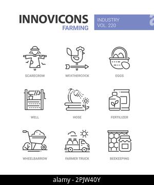 Landwirtschaftliche Produkte und Öko-Leben – Symbole im Liniendesign Stock Vektor