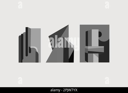 Bauhaus-Elemente. Minimalistische geometrische, brutale Formen. Abstrakte Formen in Black Basic memphis. Kunstvektorset in trendigen, modernen Farben. Stock Vektor