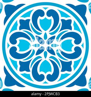 Talavera-Mosaik, Damastornamente, Azulejo-Bodenfliesen, abstrakte geometrische Majolica. mediterranes Vektormuster, nahtlose Textur, portugiesische Bodenkasse Stock Vektor