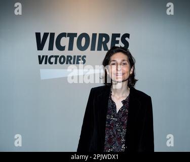 Schön, Frankreich. 03. April 2023. Amelie Oudea-Castera, französische Sportministerin, präsentiert die Ausstellung „Victories“ im Nationalen Sportmuseum im Rahmen der Eröffnung der Olympischen und Paralympischen Woche (OPW) am 03. April 2023 in Nizza, Frankreich. Foto: Laurent Coust/ABACAPRESS.COM Kredit: Abaca Press/Alamy Live News Stockfoto