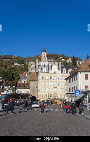 Via Roma Street, Christmas Markets, Merano, Trentino Alto Adige, Italien, Europa Stockfoto