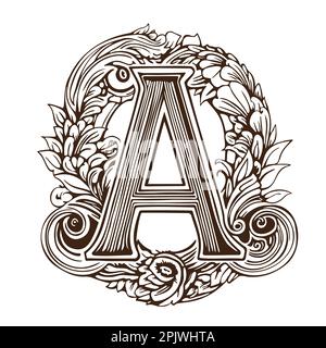 Brief Ein Blumenmonogramm. Vintage-Ornamente im ersten Alphabet-Spiralstil. Stock Vektor
