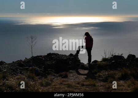 Ausflug in die Hügel des Hinterlands von Genua, Ligurien, Italien im Januar. Stockfoto