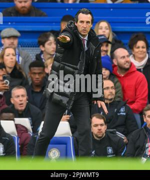 01. April 2023 - Chelsea gegen Aston Villa - Premier League - Stamford Bridge Aston Villa Head Coach Unai Emery während des Premier League-Spiels auf der Stamford Bridge, London. Bild : Mark Pain / Alamy Live News Stockfoto