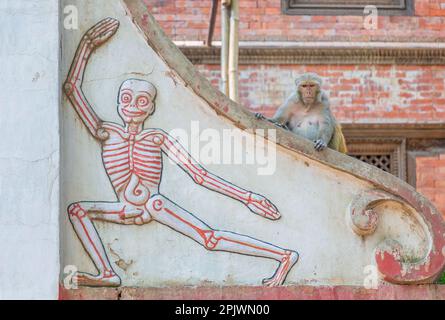 Makaken in einem hinduistischen Tempel am Stadtrand von Kathmandu Stockfoto