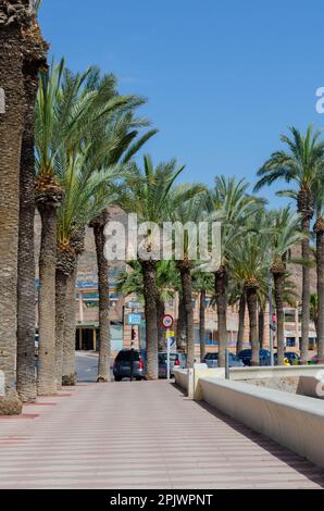 AQUADULCE, SPANIEN - 29. MÄRZ 2023 Promenade entlang der Küste der Costa de Almeria in einer der wichtigsten Touristenstädte in der Provinz Almer Stockfoto