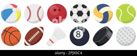 Sportbälle flaches Ikonenset. Vektordarstellung. Eps 10. Stock Vektor