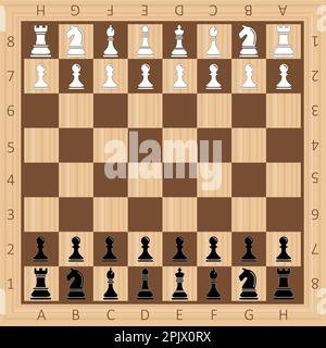 Schachbretter auf Holzhintergrund. Schachbretter spielen mit Steinen in dunkel- und hellbraun. Vektordarstellung. Eps 10. Stock Vektor