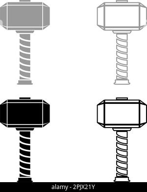 Thors Hammer Thor Mjolnir wikinger skandinavische Mythologie Superheld norse Waffenset Symbol grau schwarz Vektor Illustration Bild einfach durchgehend gefüllt Stock Vektor