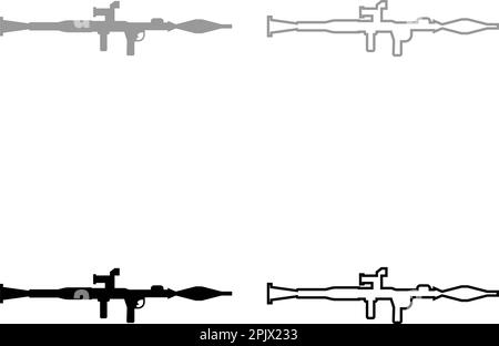 Granatwerfer Militärwaffe Armee Set Symbol grau schwarz Vektor Illustration Bild Einfache Füllung Konturlinie dünn flach Stock Vektor