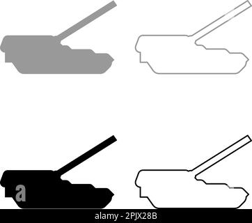 Selbstfahrendes Haubitzen-Artillerie-System Set Symbol grau schwarz Vektor Illustration Bild Einfache Füllung Konturlinie dünn flach flach Stock Vektor