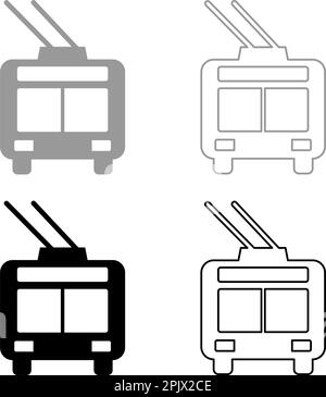 Trolleybus Elektrischer Stadtverkehr öffentlicher Nahverkehr Trolley Bus Set Symbol grau schwarz Vektor Illustration Bild einfach durchgehend gefüllt Stock Vektor