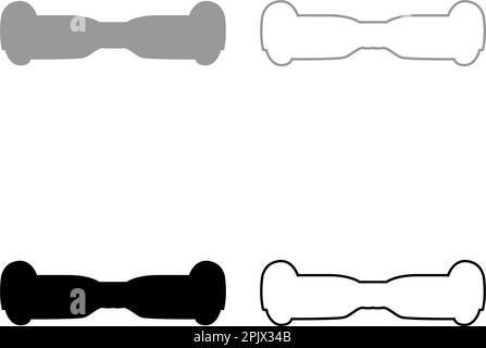 Gyro-Board-Roller Hoverboard zweirädriges elektrisches selbstausgleichendes Eco-Set-Symbol grau schwarzer Vektor Illustration Bild Einfache durchgehende Füllung Stock Vektor