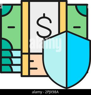 Schild mit einem Haufen Geldscheine, Geldsicherheit, Versicherung, Schutz Geld Lineal Symbol. Barzahlung, Papierrechnung, Dollarzeichen-Design. Stock Vektor