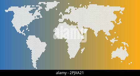 Farbenfroher Halbton-Hexagon-Muster-Weltkarten-Vektor Stock Vektor