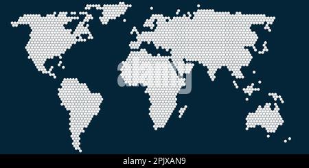 Farbenfroher Halbton-Hexagon-Muster-Weltkarten-Vektor Stock Vektor