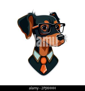 Hundekopf-Logo. Abstrakter bunter Hundekopf. Kluger Hund mit Brille. Vektordarstellung Stock Vektor