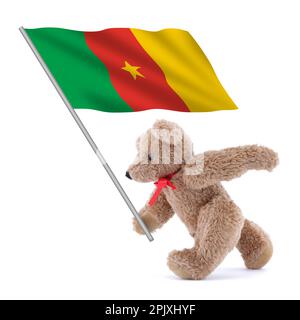 Die kamerunische Flagge trägt ein süßer Teddybär Stockfoto