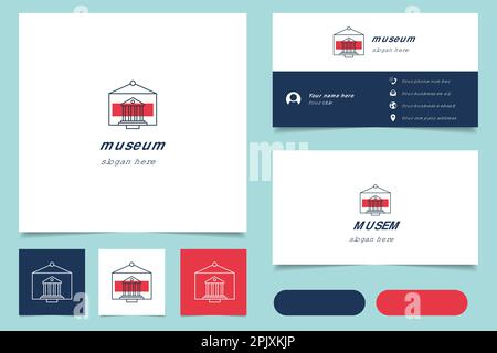 Museum Logo mit editierbarem Schriftzug. Branding-Buch und Visitenkartenvorlage. Stock Vektor