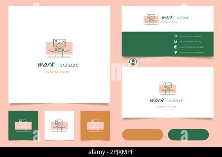 „Work of Art“-Logo mit editierbarem Schriftzug. Branding-Buch und Visitenkartenvorlage. Stock Vektor