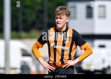 Swansea, Wales. 4. April 2023 Ronnie Kelly aus Hull City während des Spiels der Professional Development League zwischen Swansea City under 18 und Hull City under 18 an der Swansea City Academy in Swansea, Wales, Großbritannien, am 4. April 2023. Kredit: Duncan Thomas/Majestic Media/Alamy Live News. Stockfoto