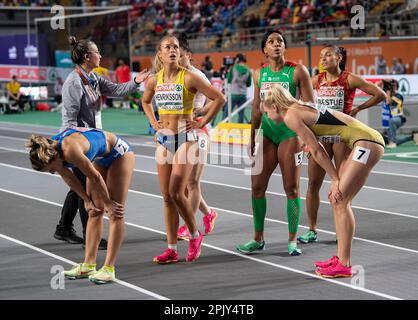 Julia Henriksson aus Schweden nimmt an der Europameisterschaft der Leichtathletik in der Ataköy Athletics Arena in Istanbu im Halbfinale 60m für Frauen Teil Stockfoto