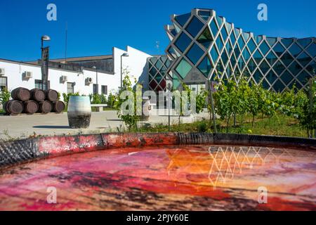 Centro del Vino Condado de Huelva Bollullos par del Condado, Provinz Huelva, Region Andalusien, Spanien. Befindet sich in einem der repräsentativsten Stockfoto