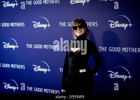 Rom, Italien, 04. April 2023, Micaela Ramazzotti nimmt an der Fotokonferenz von „The Good Mother“ im Space Cinema Moderno Teil. (Foto: Giovanna Onofr Stockfoto