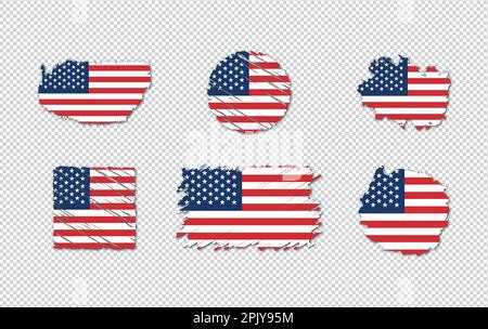 Flagge der USA in Herzform und Herzkontur. Kreativ isolierte Flagge der Vereinigten Staaten von Amerika Stock Vektor