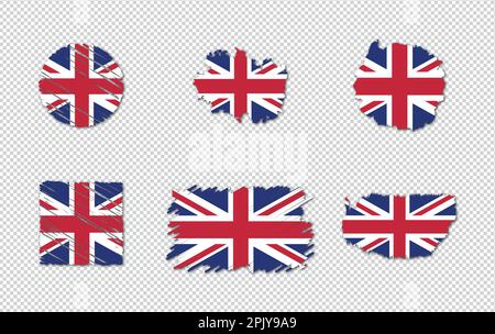 Britische Flagge in Herzform und Herzkontur. Creative Isolated flag of United Kingdom (Creative isolierte Flagge des Stock Vektor