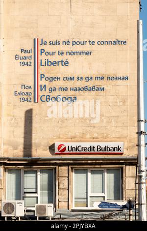 Poesie-Kunstprojekt "Einheit in Vielfalt" und französische Gedichte von Paul Eluard, die Frankreich in Sofia, Bulgarien, auf dem Balkan und in der EU präsentieren Stockfoto