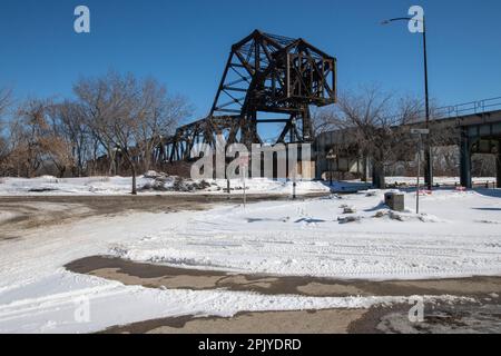 Eisenbrücke bei den Forks in Winnipeg, Manitoba, Kanada Stockfoto