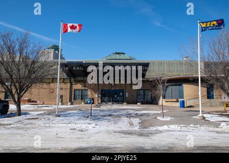 Hintereingang zur Union Station in Winnipeg, Manitoba, Kanada Stockfoto