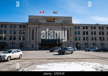 Vordereingang zur Union Station in Winnipeg, Manitoba, Kanada Stockfoto