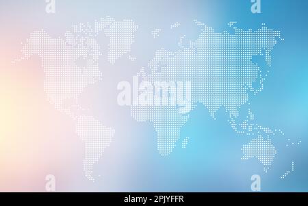 Weltkarte mit quadratischem Punkt. Аbstract gepunktete Quadrate Weltkarte auf hellblauem Hintergrund. Pixelsilhouetten-Weltkarte. Einfache, flache Tapete. Planet Stock Vektor
