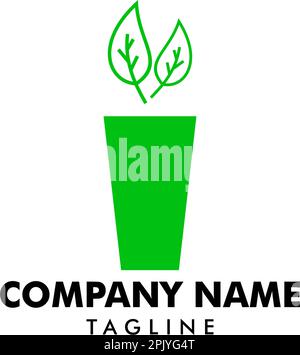 Vector Icon Illustration Logo für Vegan oder Vegetarian Smoothie Fruit Drink Detox Bar Cafe mit Leafs Fresh Natural Product Stock Vektor