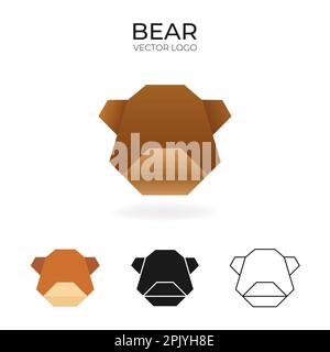 Origami-Vektorlogo und Symbol mit Bär. Stock Vektor