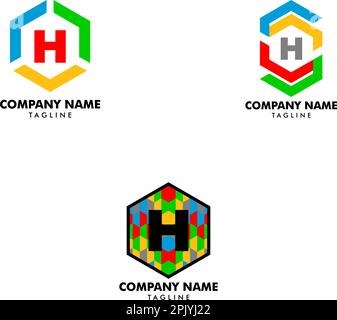 Satz mit anfänglichem Design für sechseckiges Logo mit dem Buchstaben „H“ Stock Vektor